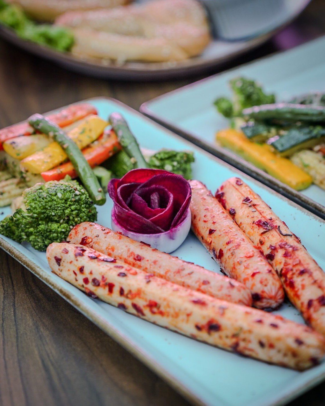 Grilled sausages with vegetables at Bier Loft